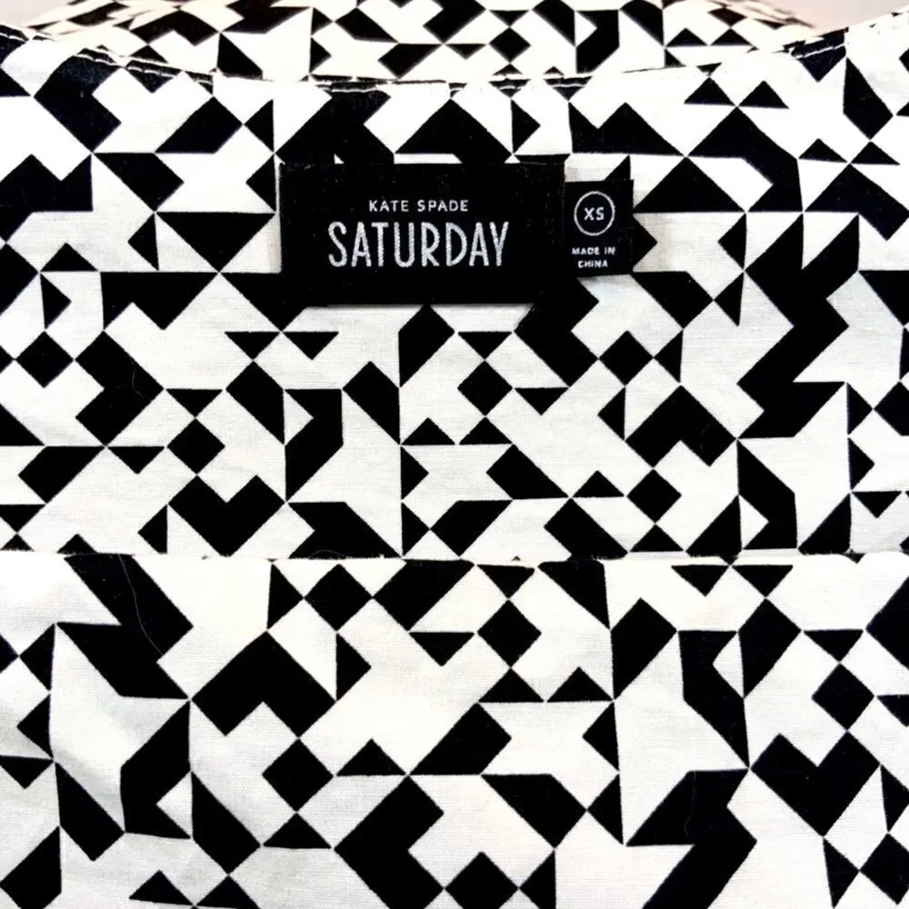 KATE SPADE FOLD OVER TOP IN TINY QUILT PRINT BLACK & WHITE XS COTTON POPLIN